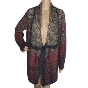 Nic+Zoe Cardigan Sweater Womens Large Artzy Open Front Drape Shawl Eyelash Fuzzy